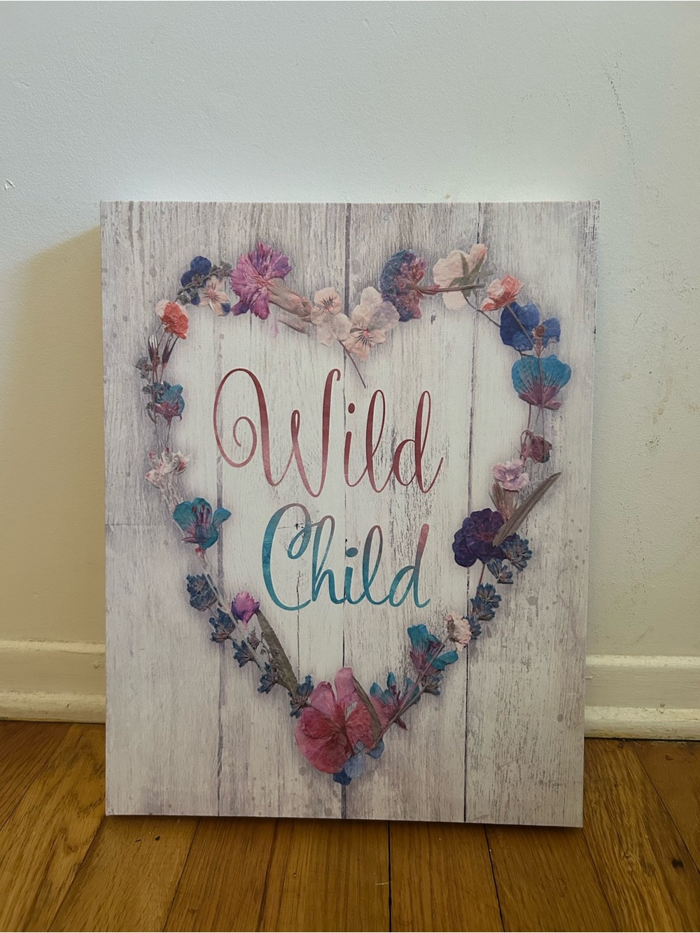 Wild Child Floral Heart Wall Art - Pink & Teal Accent